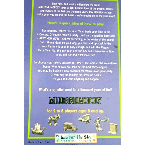 Millenniumopoly Board Game Good Condition Late for the Sky NO INSTRUCTIONS - Picture 10 of 13